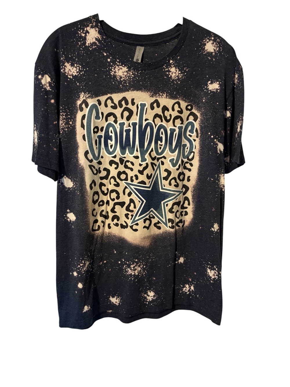 Next Level Apparel Men’s Black Bleached 'Cowboys' Leopard Star Tee